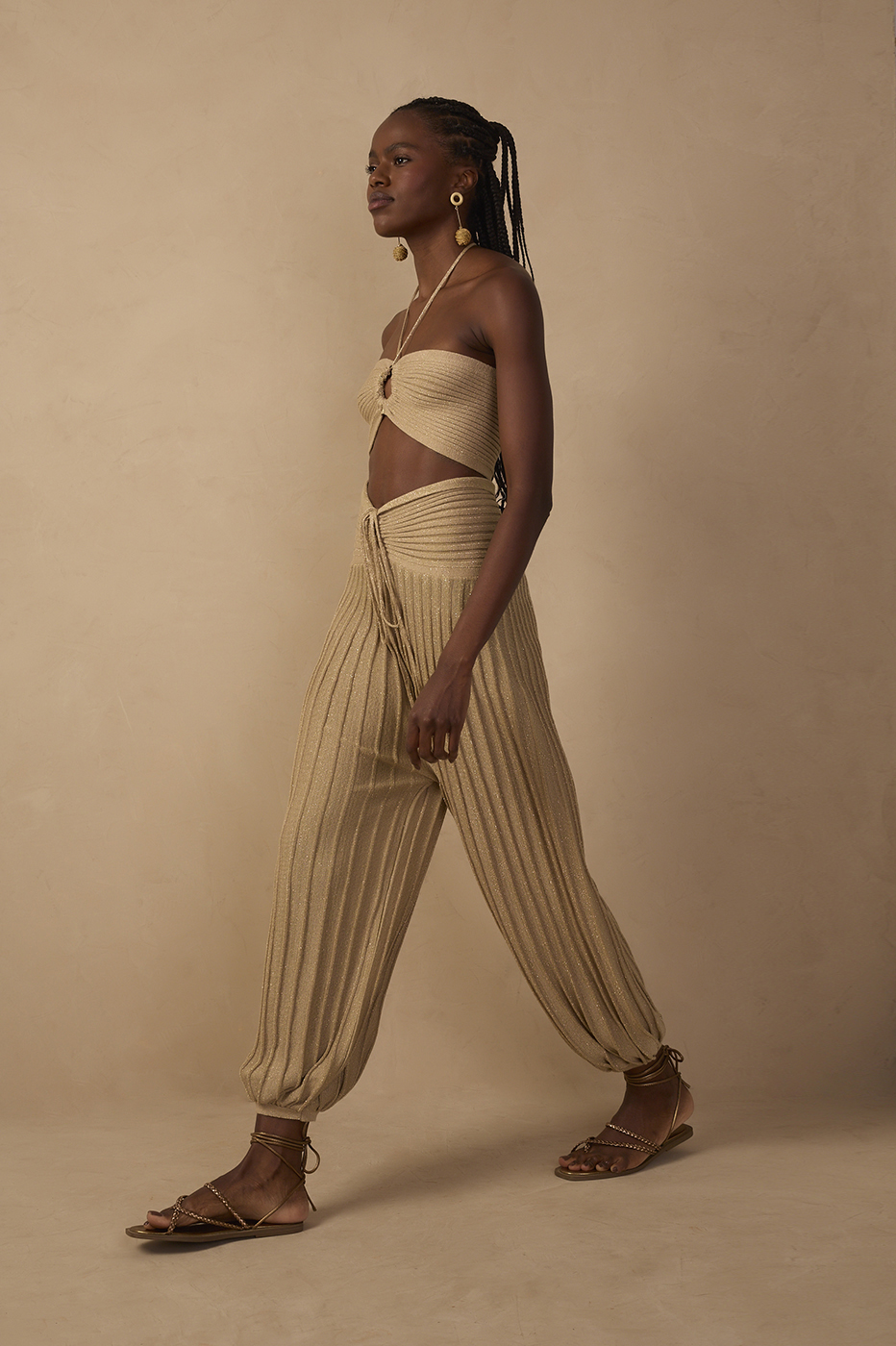 Lurex Knit Pants with Gathered Waistband_1