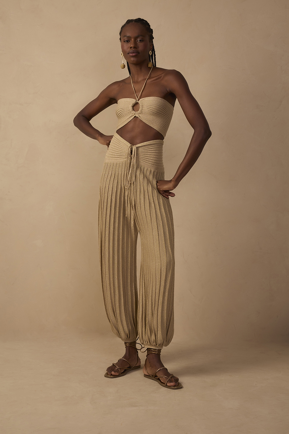 Lurex Knit Pants with Gathered Waistband_2
