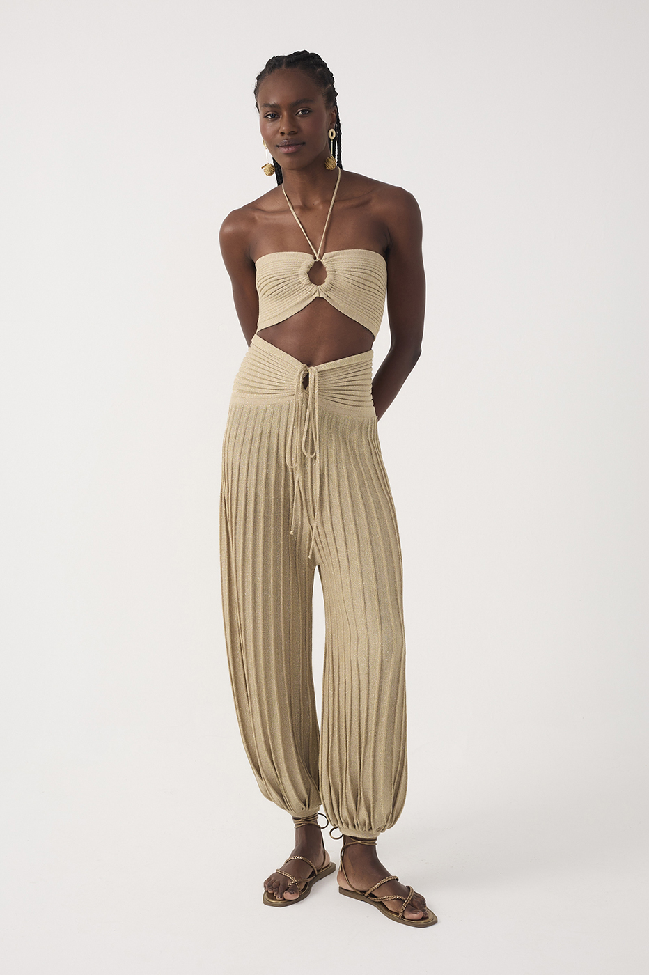 Lurex Knit Pants with Gathered Waistband_3