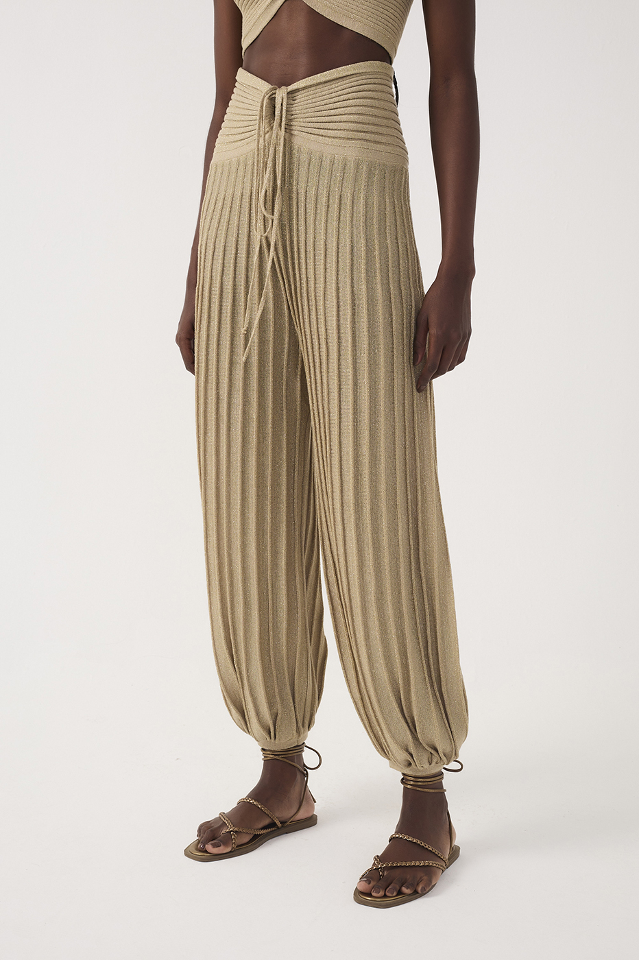 Lurex Knit Pants with Gathered Waistband_4