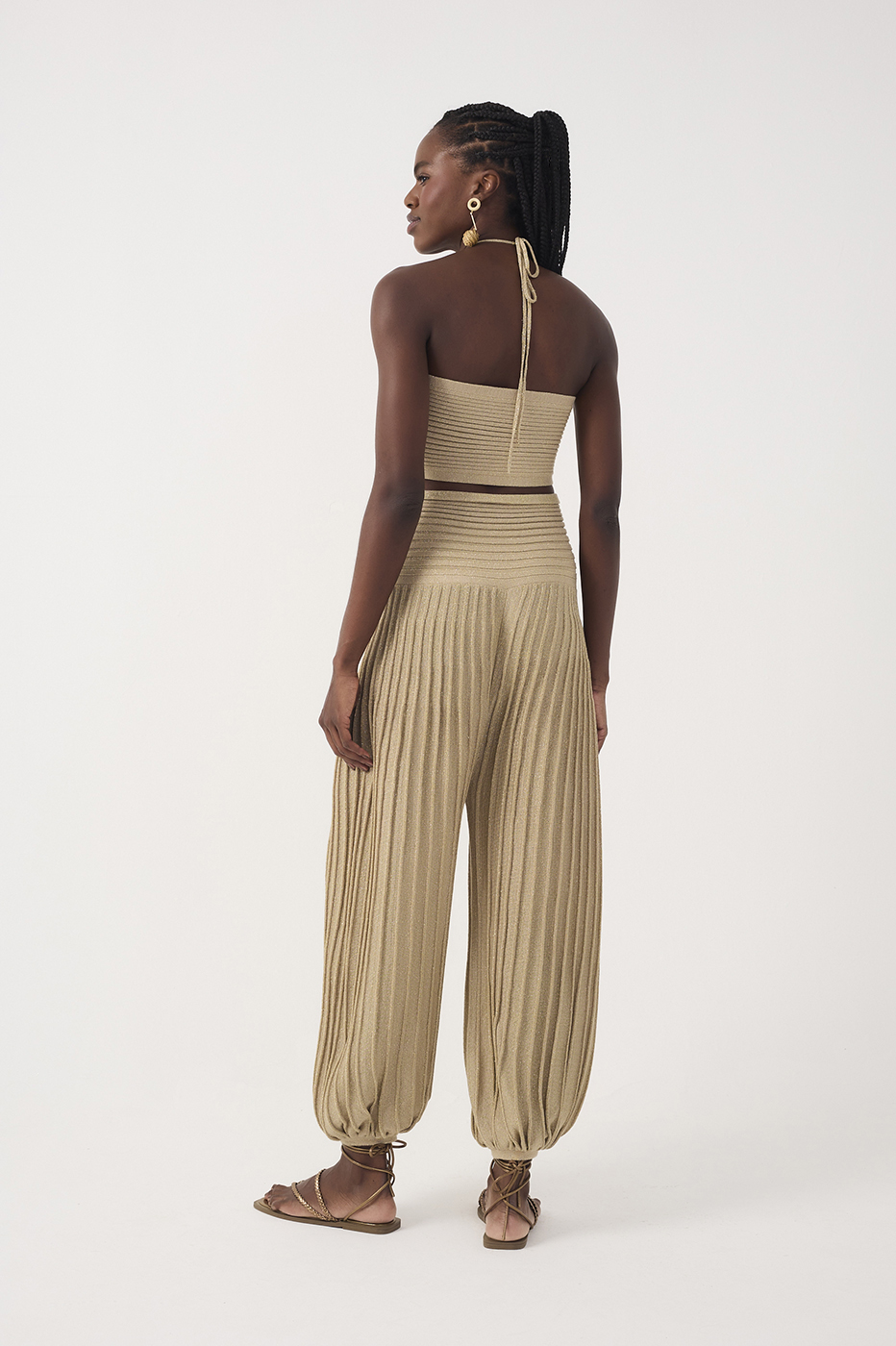 Lurex Knit Pants with Gathered Waistband_6