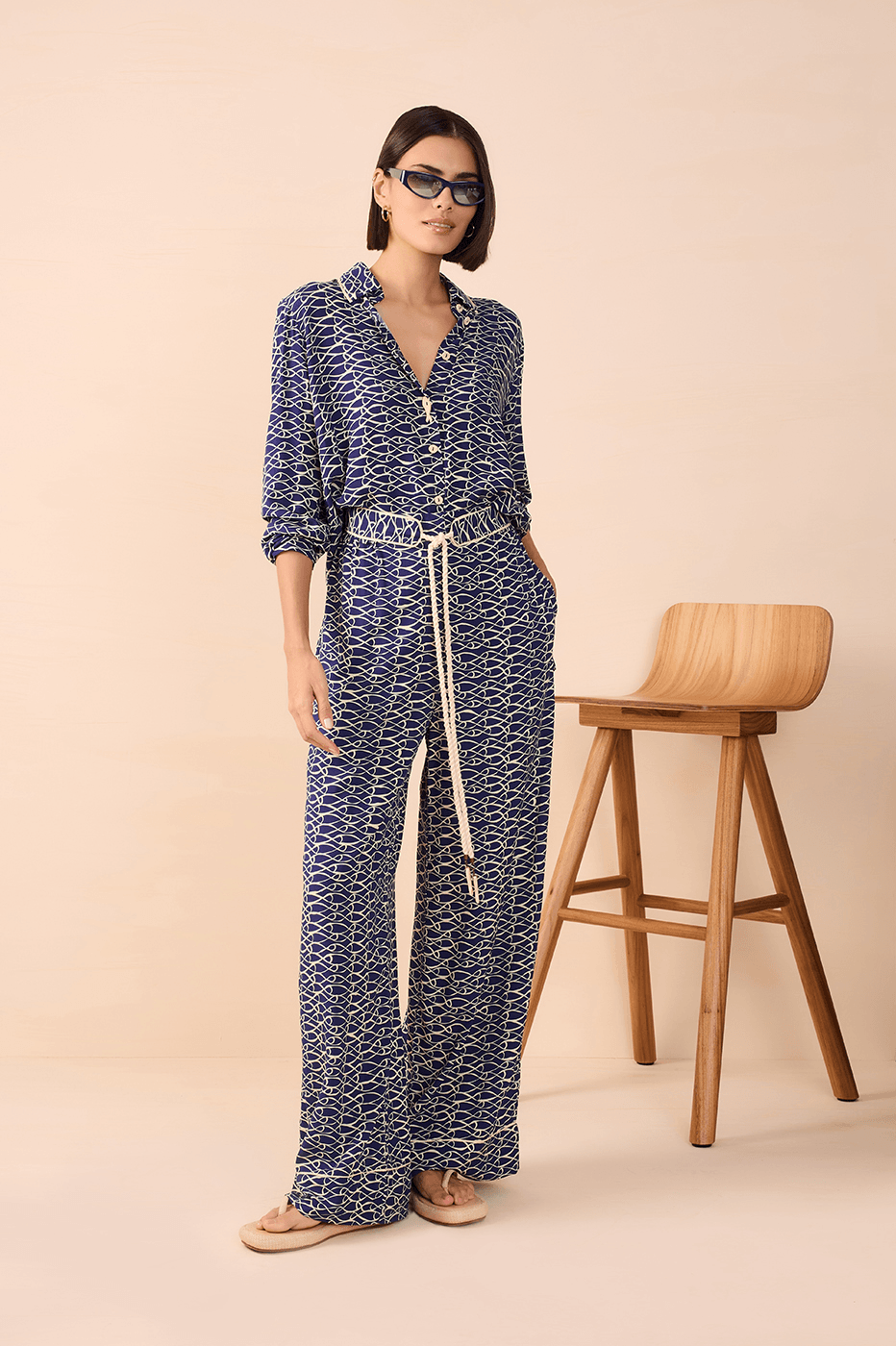 Rede Print Wide-Leg Pants