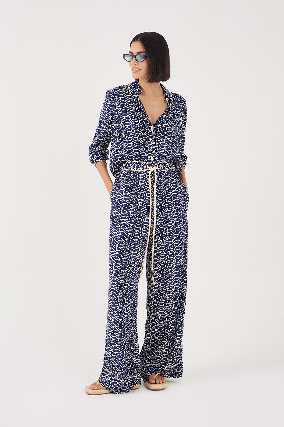 Rede Print Wide-Leg Pants