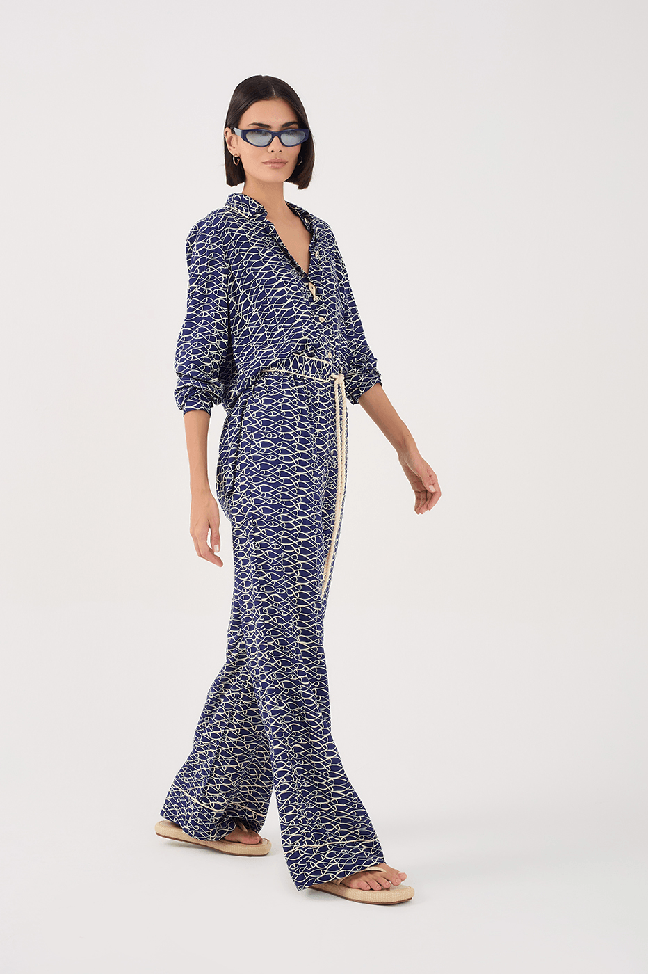 Rede Print Wide-Leg Pants