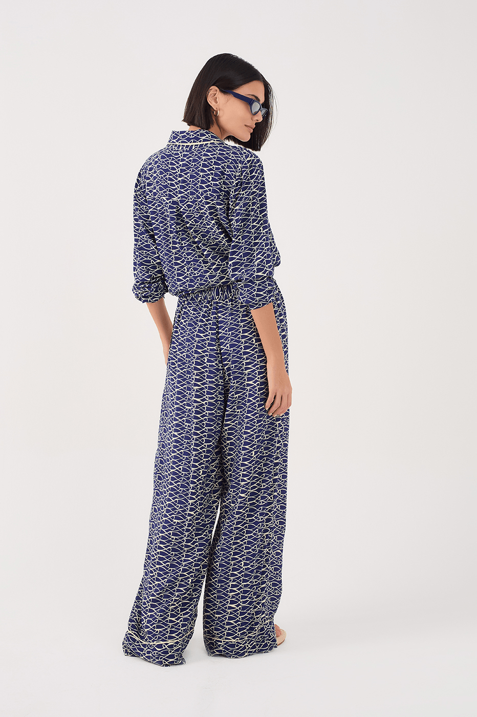 Rede Print Wide-Leg Pants