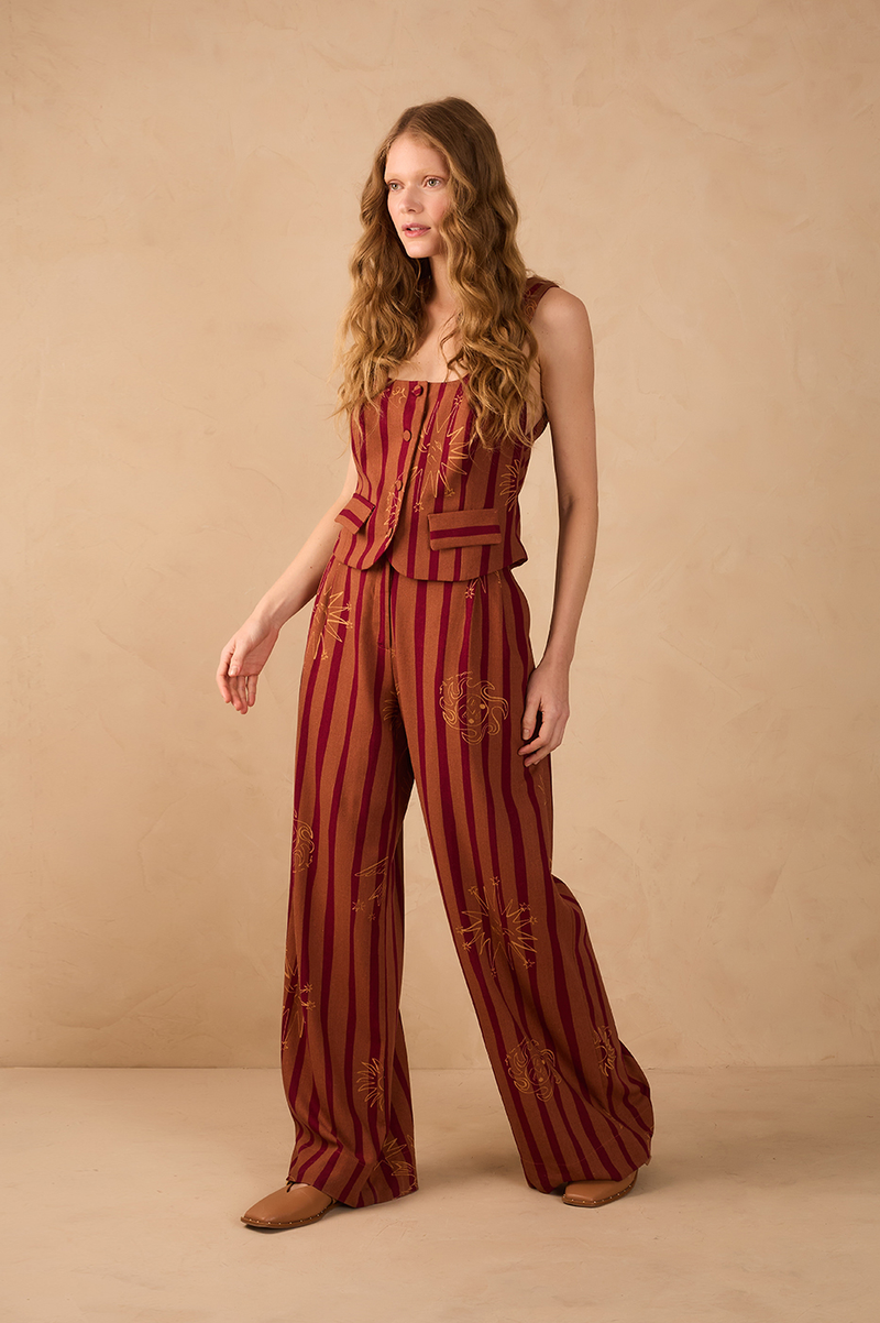 Brown Encanto Side Pockets Wide-Leg Pants_1