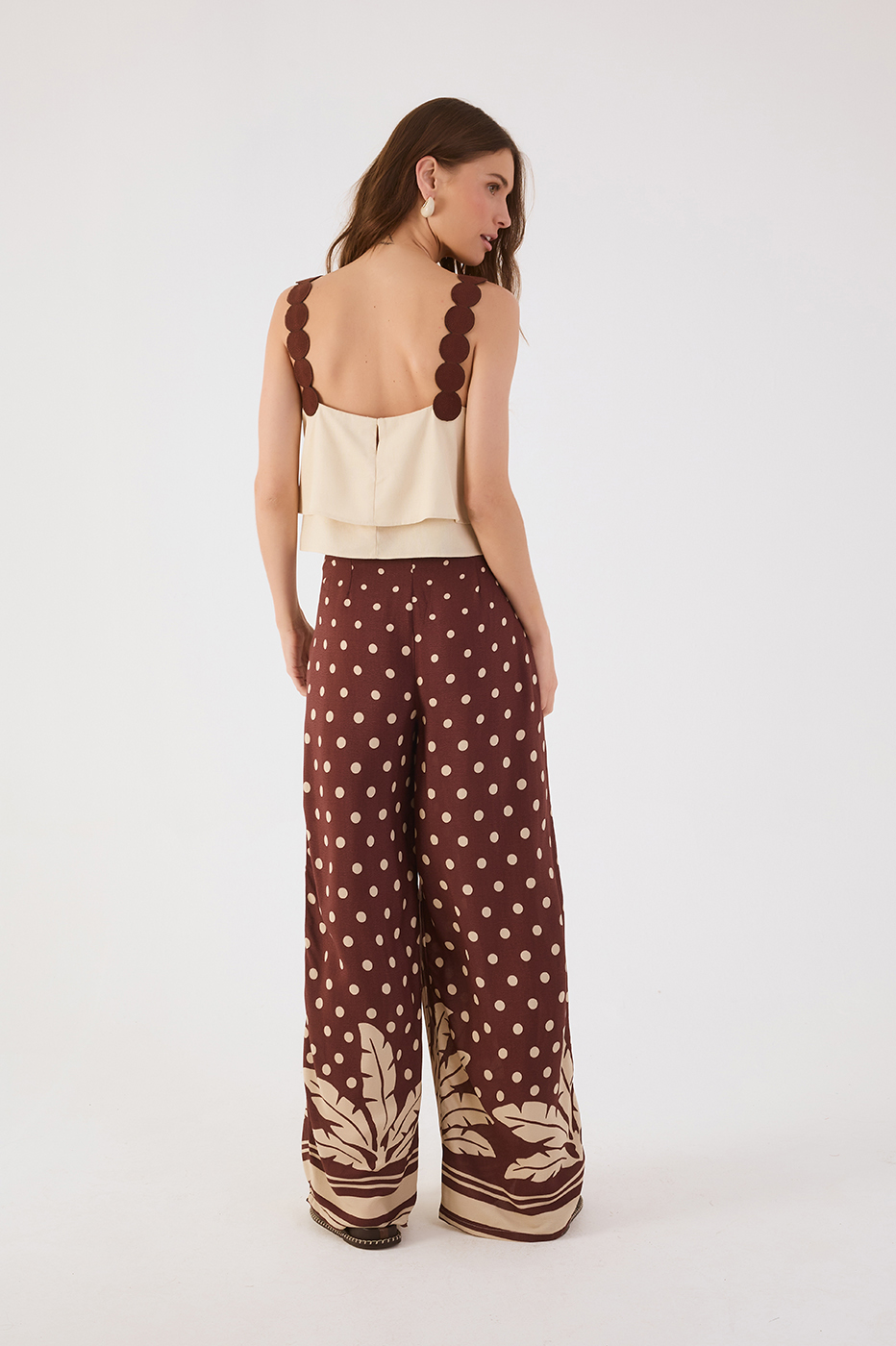 Brown Palma Pleats Wide-Leg Crepe Pants