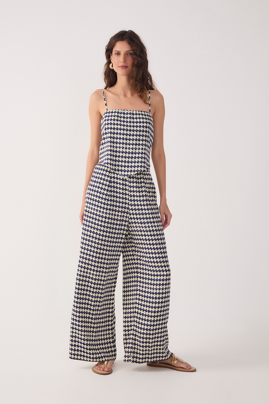 Blue Escama Elastic Waistline Wide-Leg Pants_2