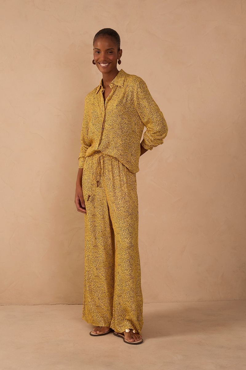 Yellow Gotas Drawstring Wide-Leg Pants_1