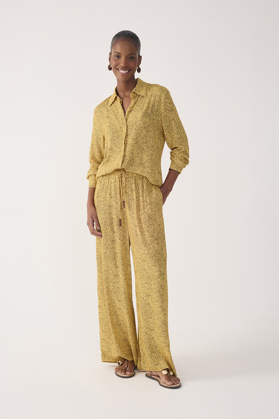Yellow Gotas Drawstring Wide-Leg Pants_2