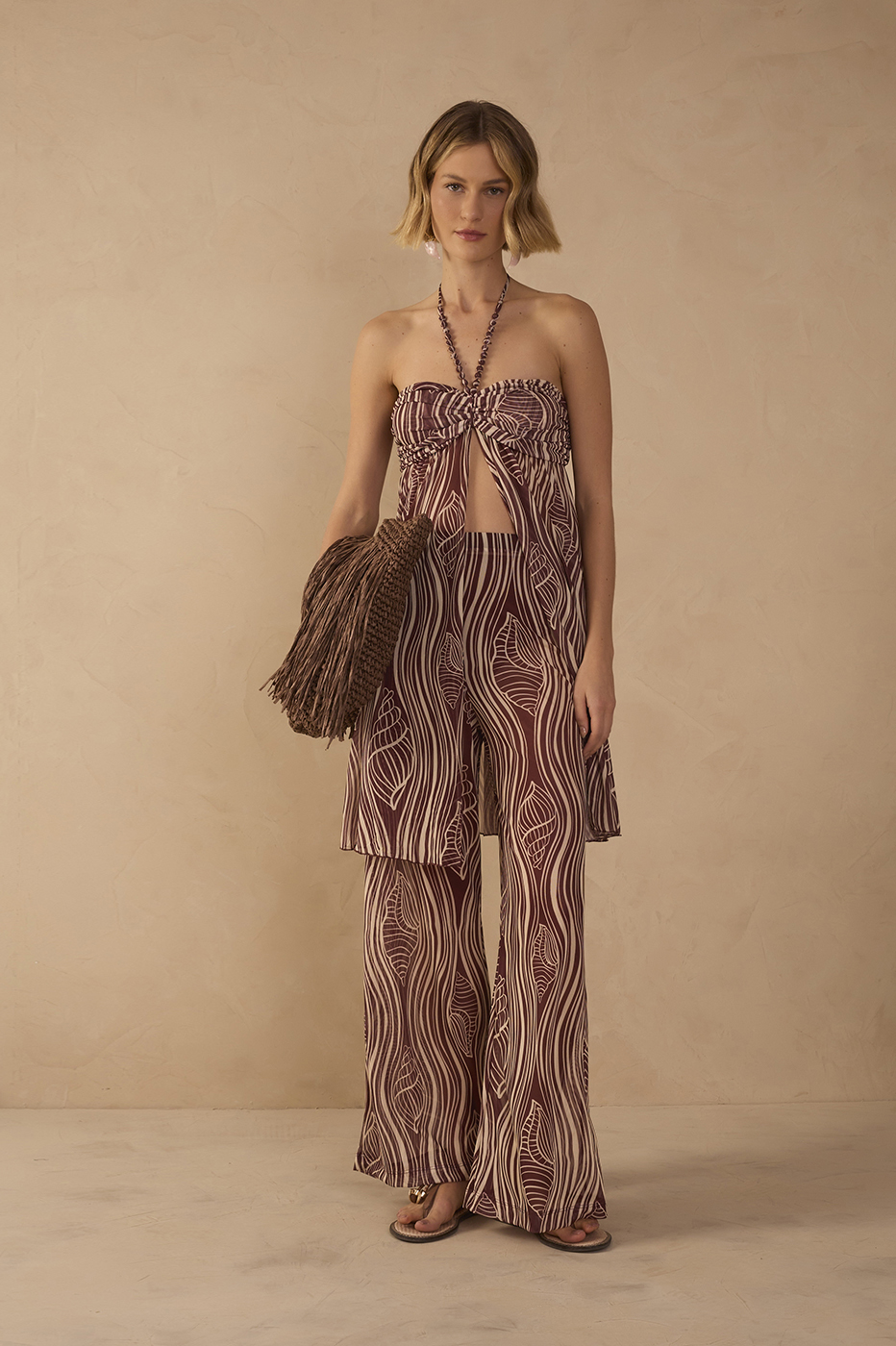 Brown Som do Mar Flared Mesh Pants_1