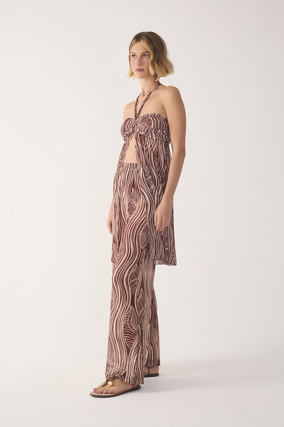 Brown Som do Mar Flared Mesh Pants_3