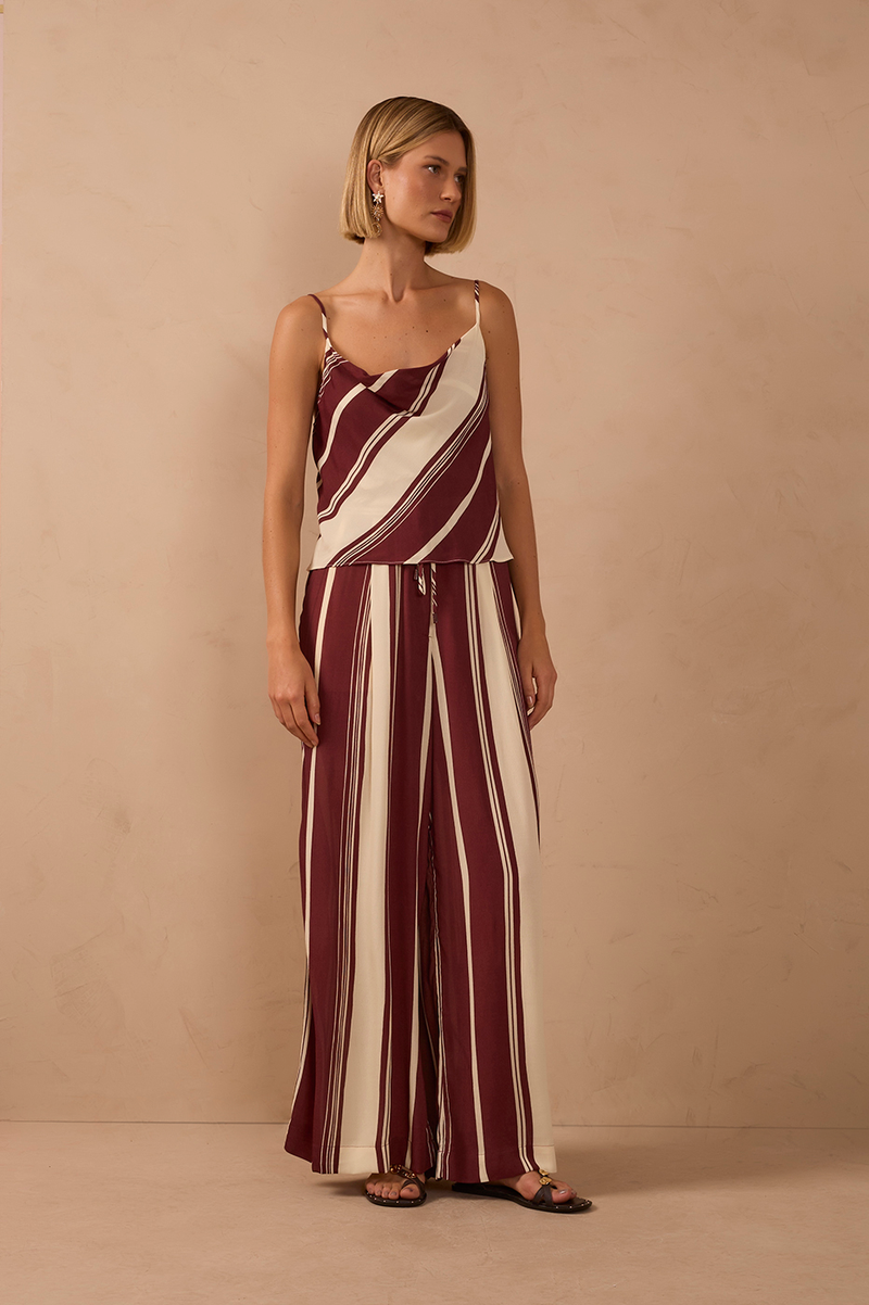 Brown Stripes Drawstring Wide-Leg Pants_1