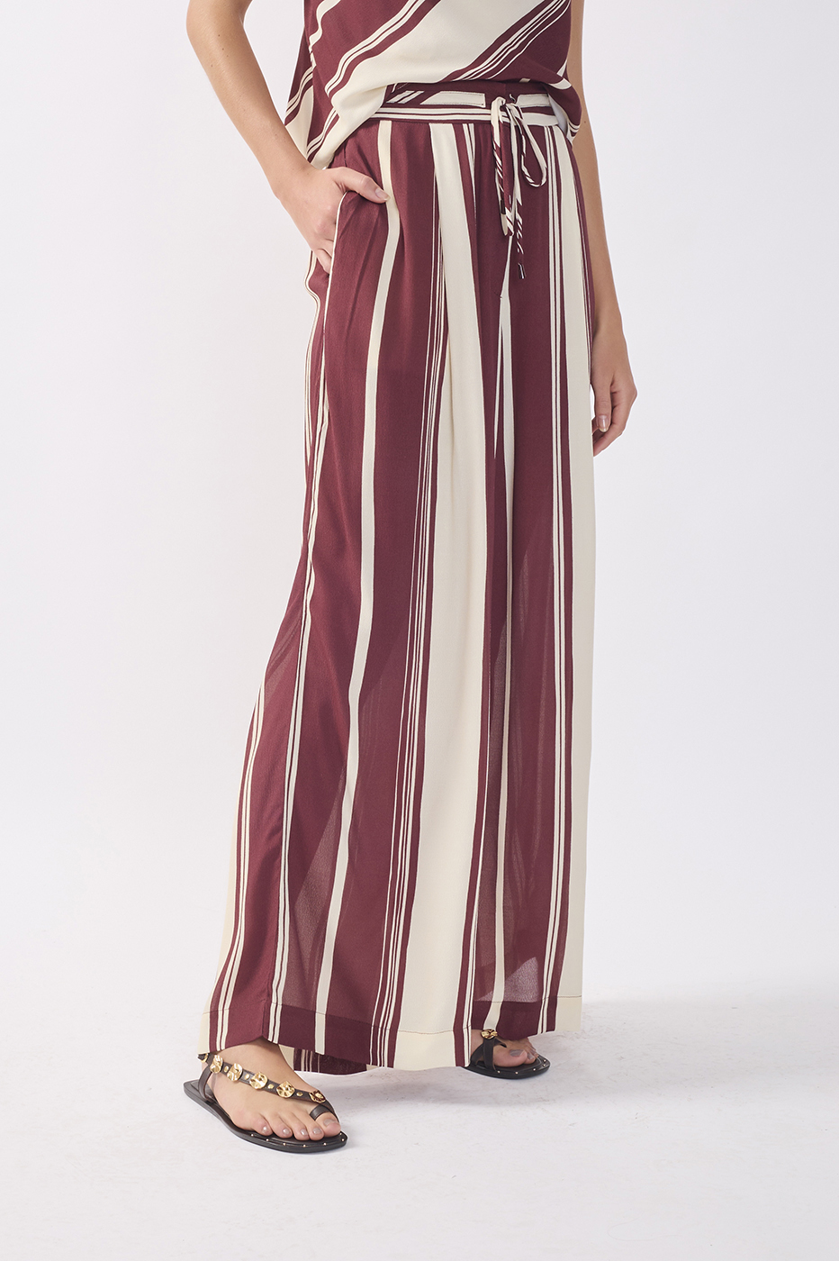 Off White Stripes Solene Wide-leg Viscose Pants_3