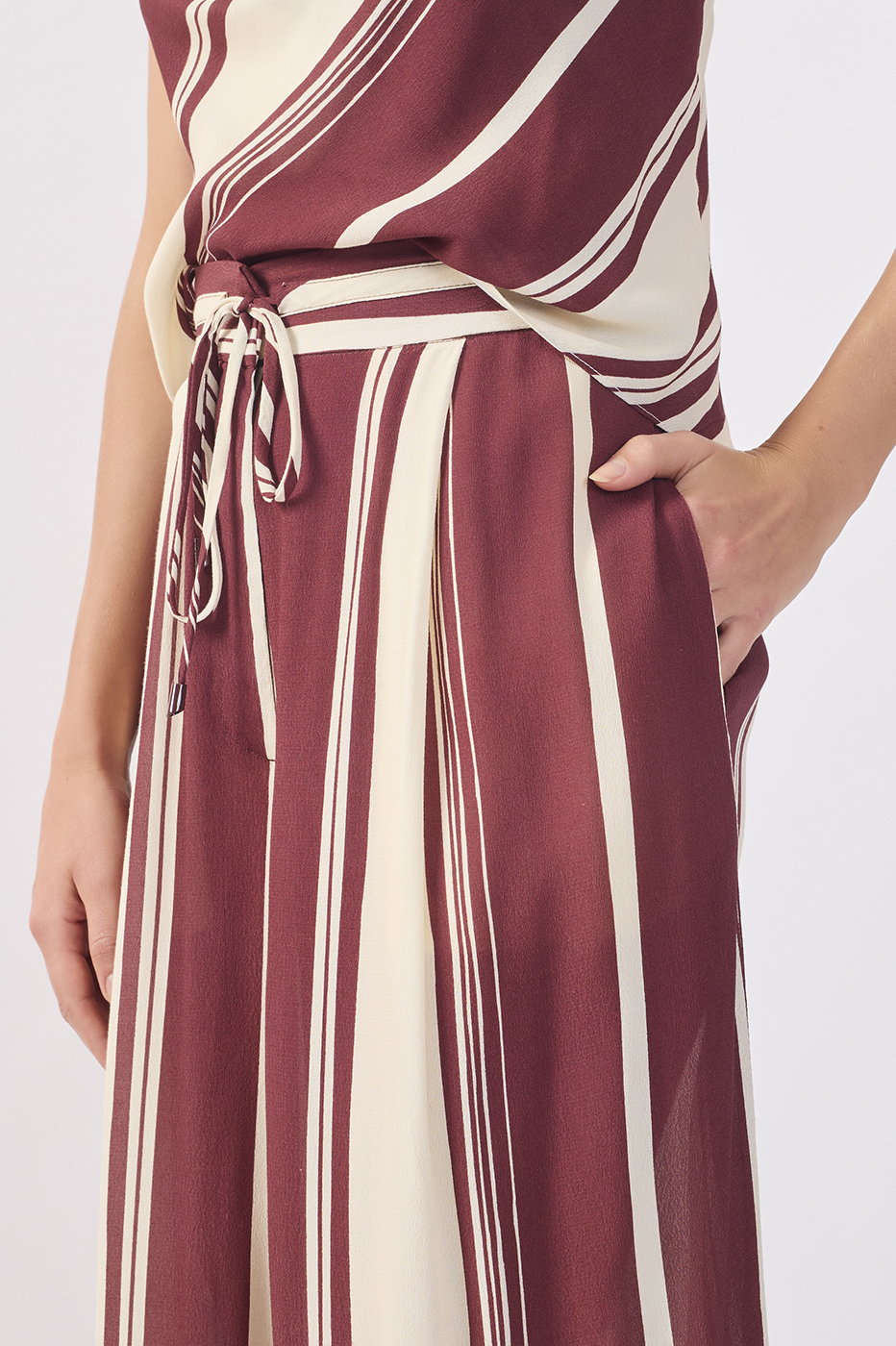 Brown Stripes Drawstring Wide-Leg Pants_4