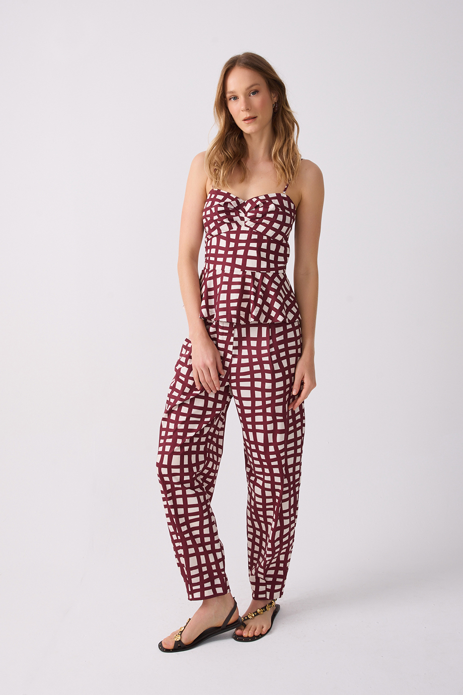 Wine Trama Belt Loops Pockets Pants_3
