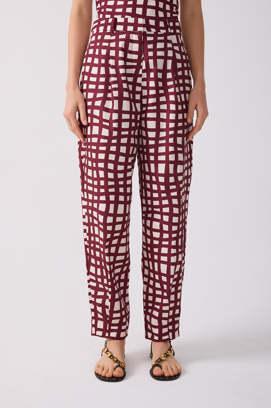 Wine Trama Belt Loops Pockets Pants_4