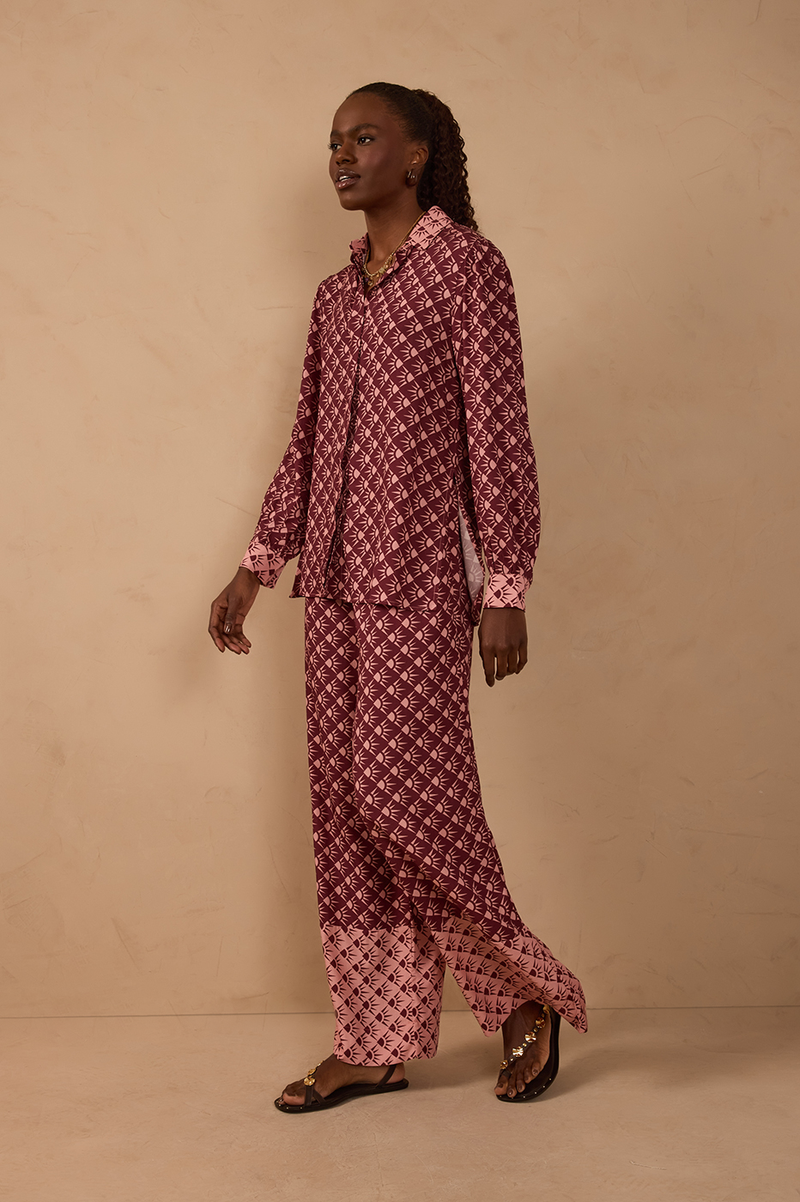 Wine Floriluz Pockets Wide-Leg Pants_1