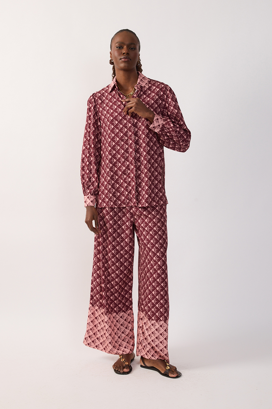 Wine Floriluz Pockets Wide-Leg Pants_2