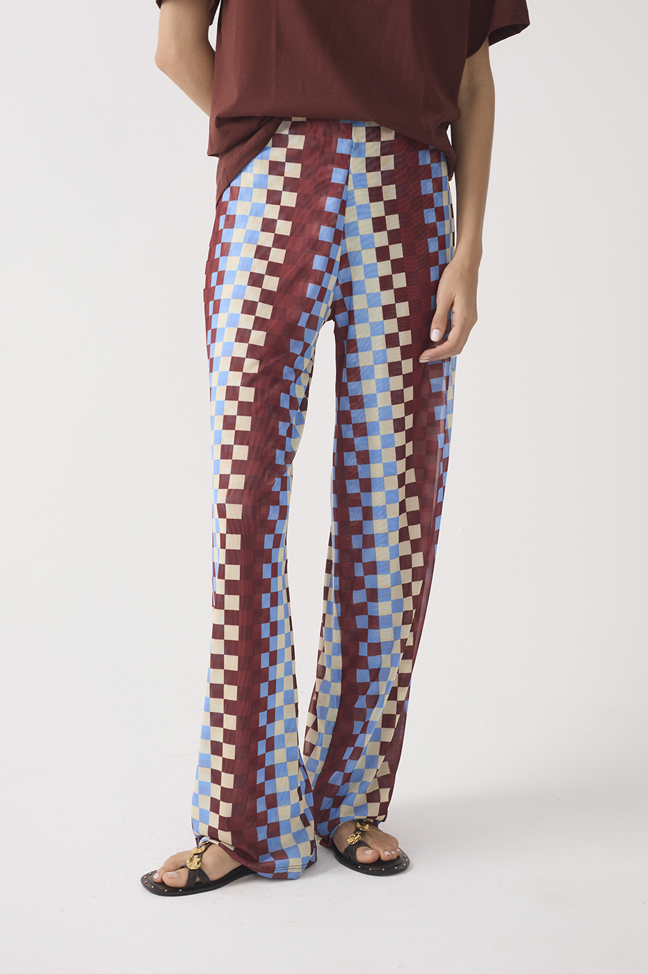 Multicolor Straight-Leg Mesh Pants_5