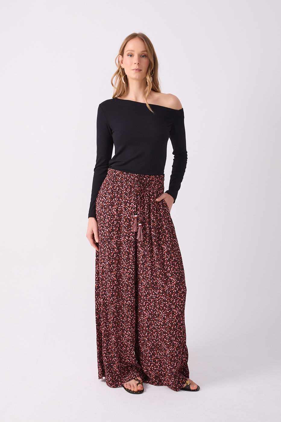 Brown Ceu Drawstring Pockets Wide-leg Pants_3