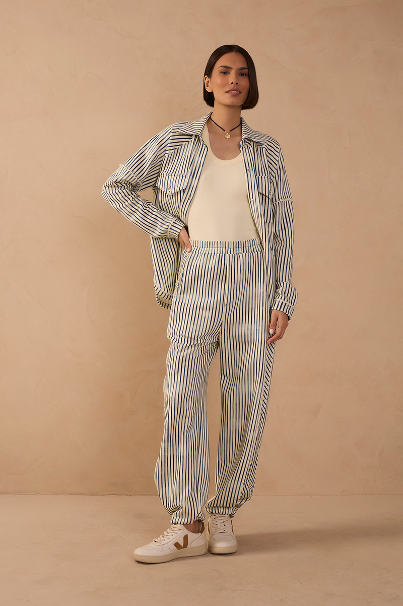 Blue Stripes Smocked Cuffs Sweatpants_1