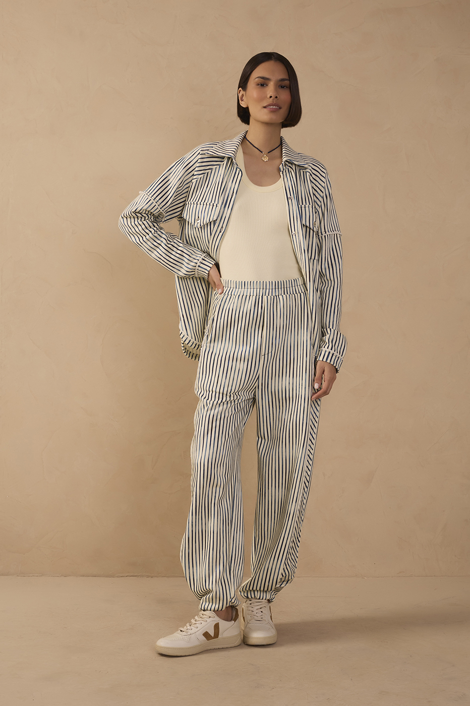 Blue Stripes Smocked Cuffs Sweatpants_1