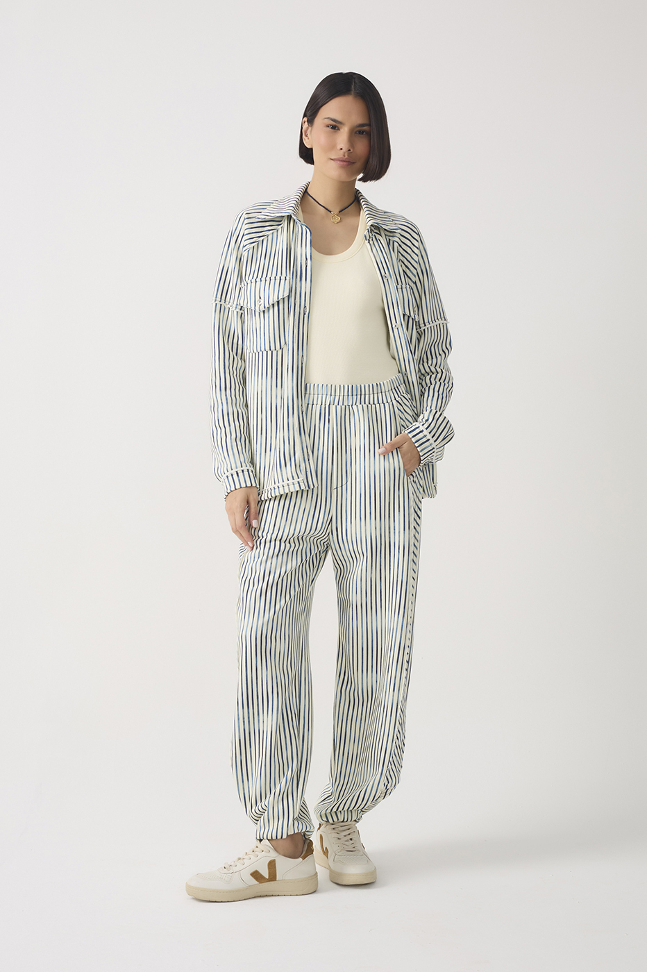 Blue Stripes Smocked Cuffs Sweatpants_2