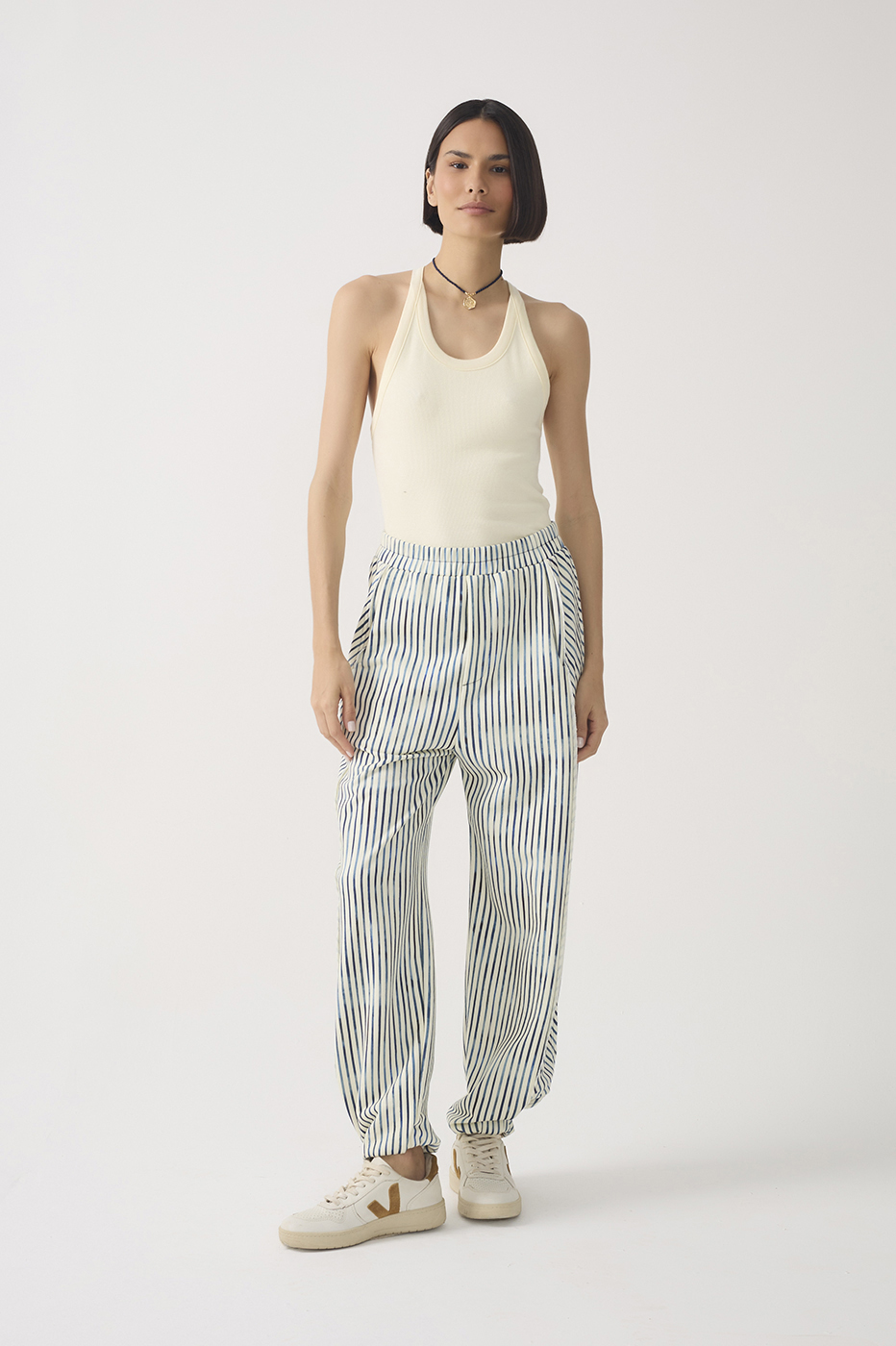 Blue Stripes Smocked Cuffs Sweatpants_3