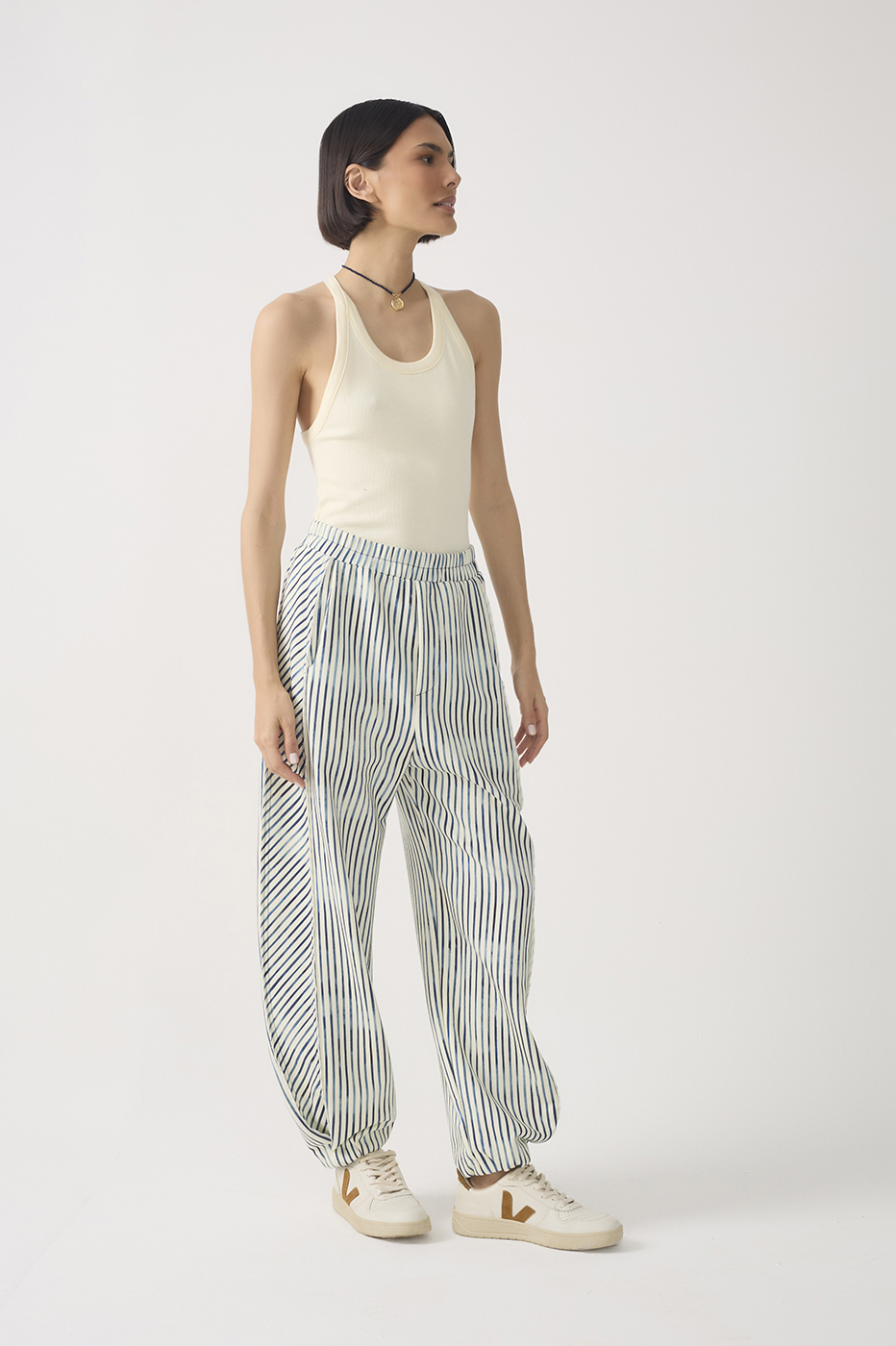 Blue Stripes Smocked Cuffs Sweatpants_4