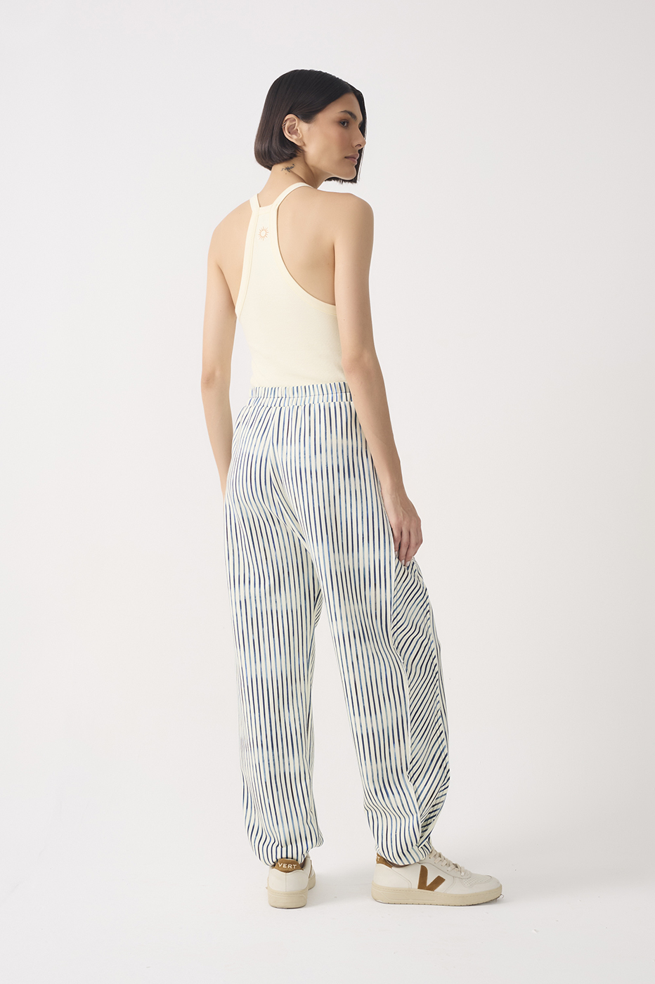 Blue Stripes Smocked Cuffs Sweatpants_7