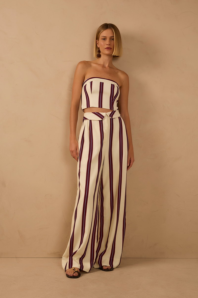 Wine Flap Waist Pockets Wide-Leg Pants_1