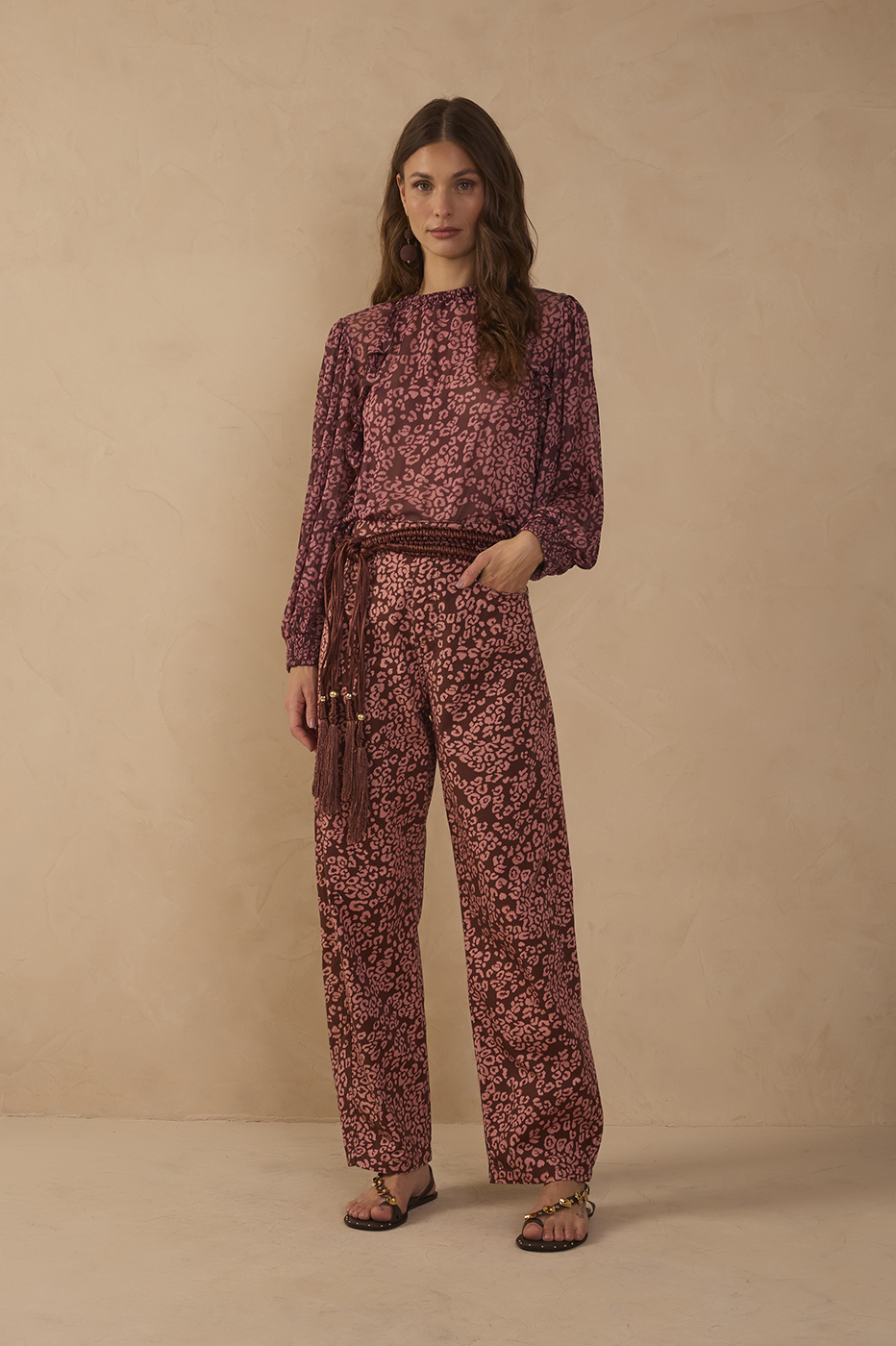 Brown Felina Pockets Twill Pants_1