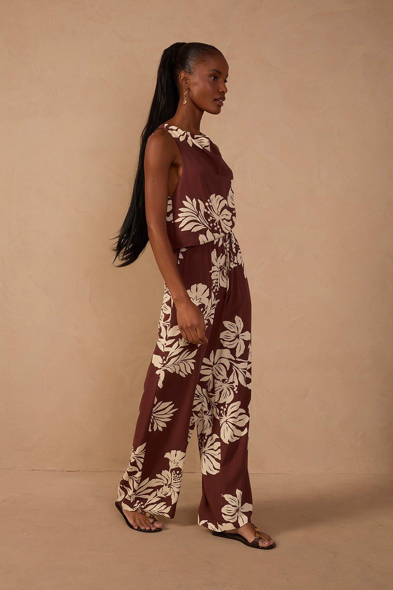 Brown Drawstring Pockets Wide-Leg Pants_1
