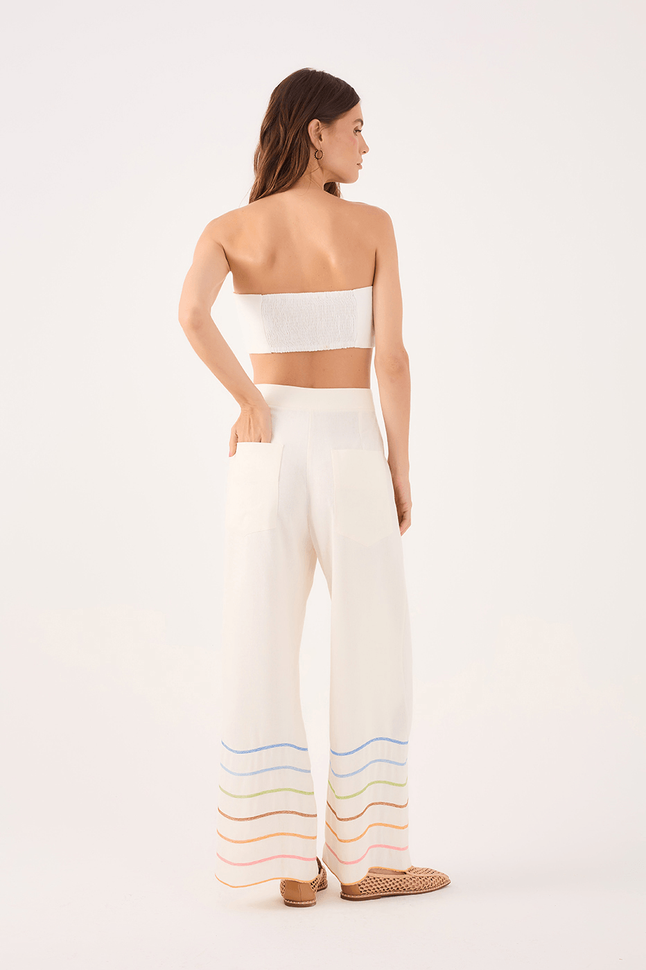 Linen Pant With Colorful Wave Embroidery