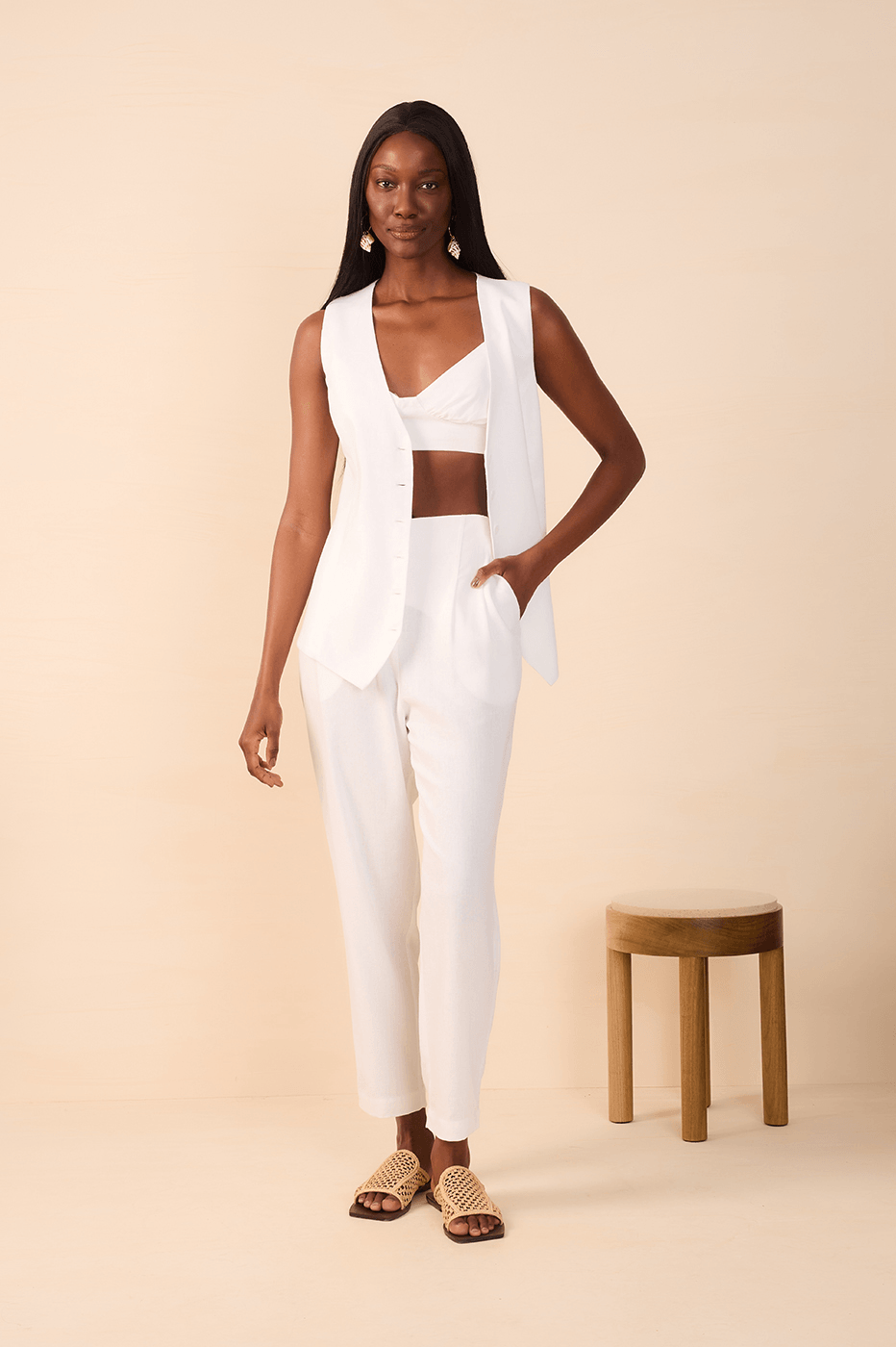 Off white Linen Pleated Pants