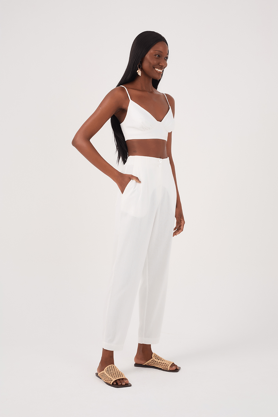 Off white Linen Pleated Pants