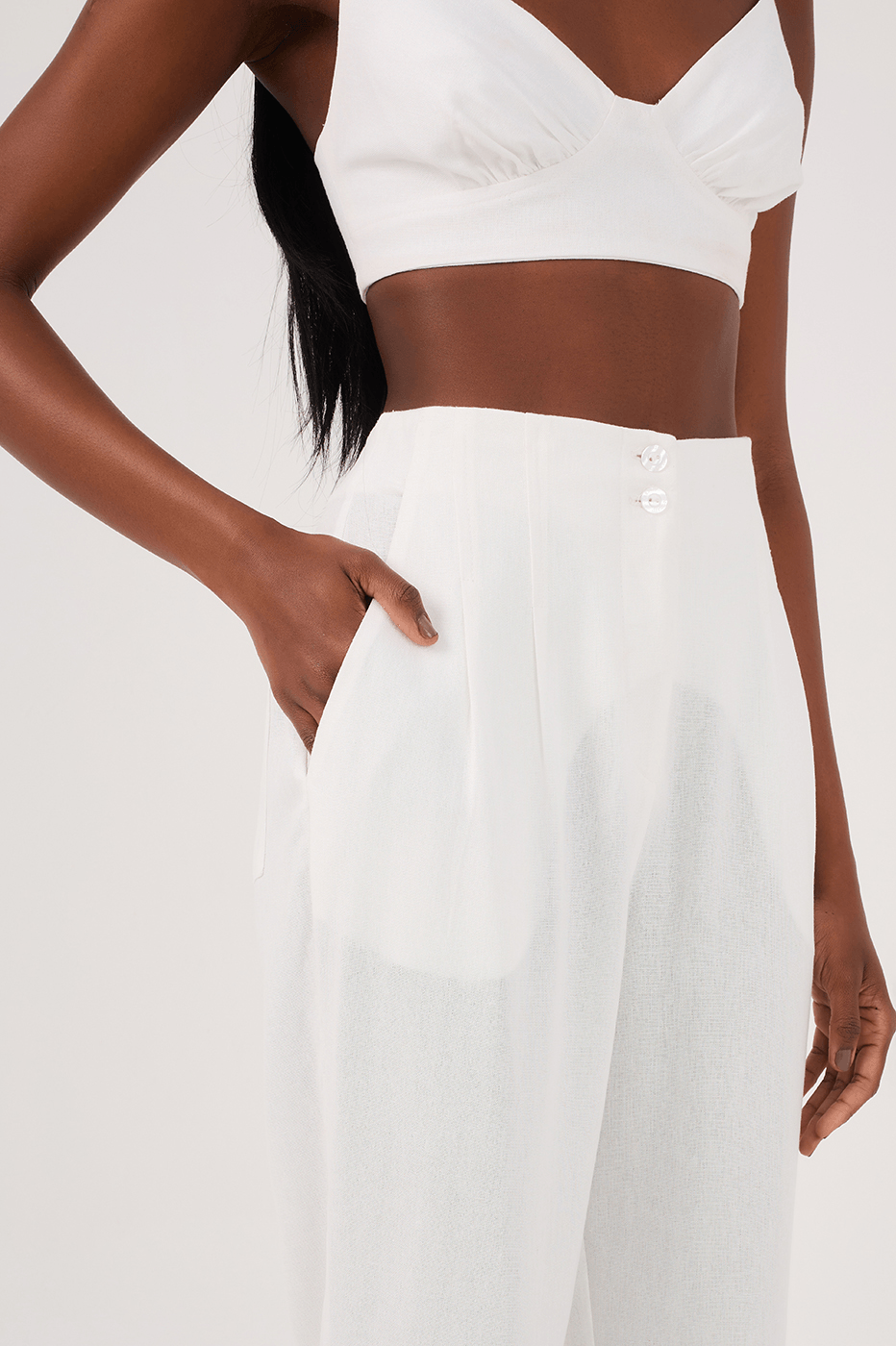 Off white Linen Pleated Pants