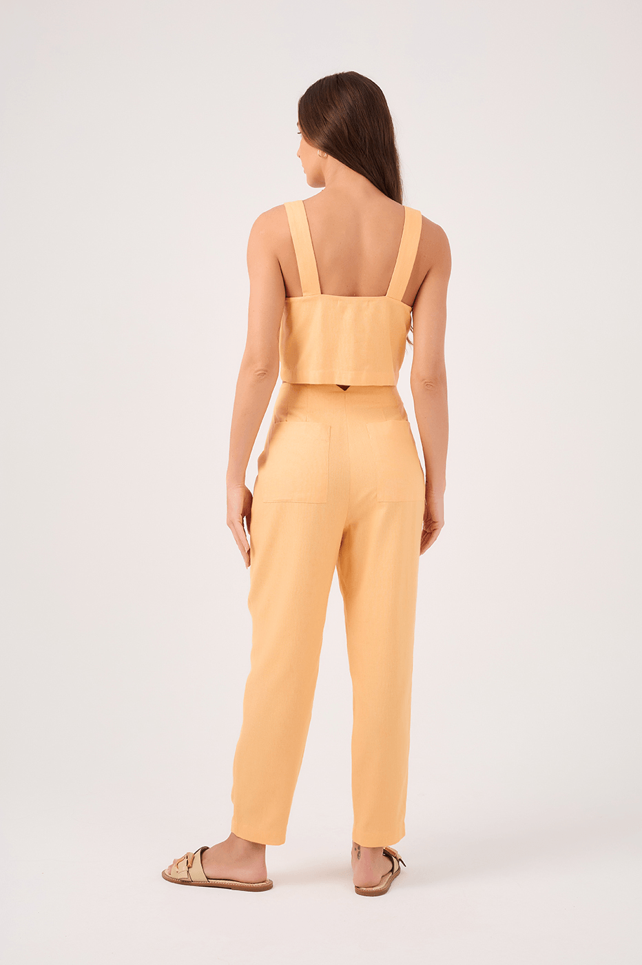 Orange Linen Pleated Pants