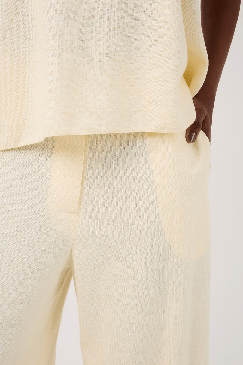 Beige Linen Pants with Hem Slit