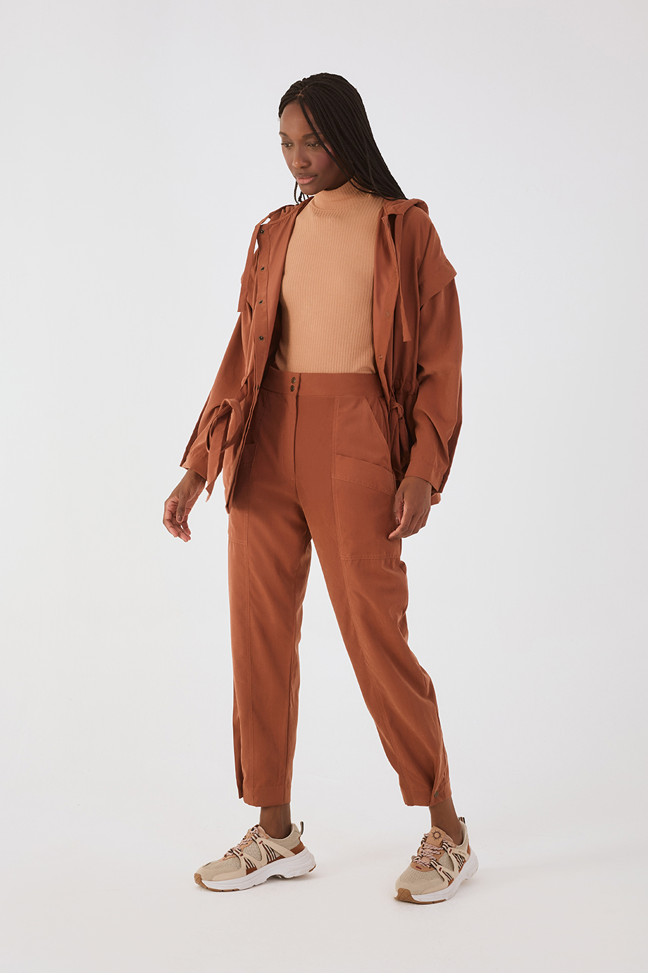 Brown Mate Elastic Waitband Front Pockets Pants