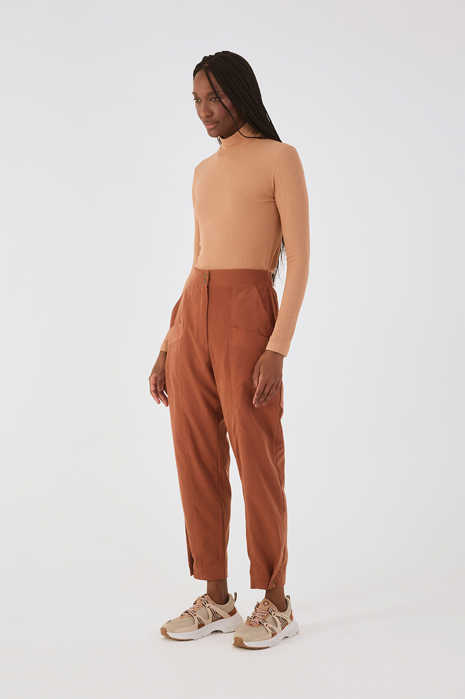 Brown Mate Elastic Waitband Front Pockets Pants