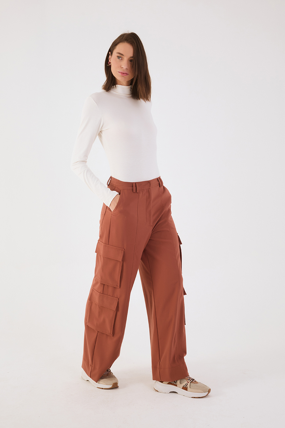 Brown Mate Belt Loops Pockets Cargo Pants
