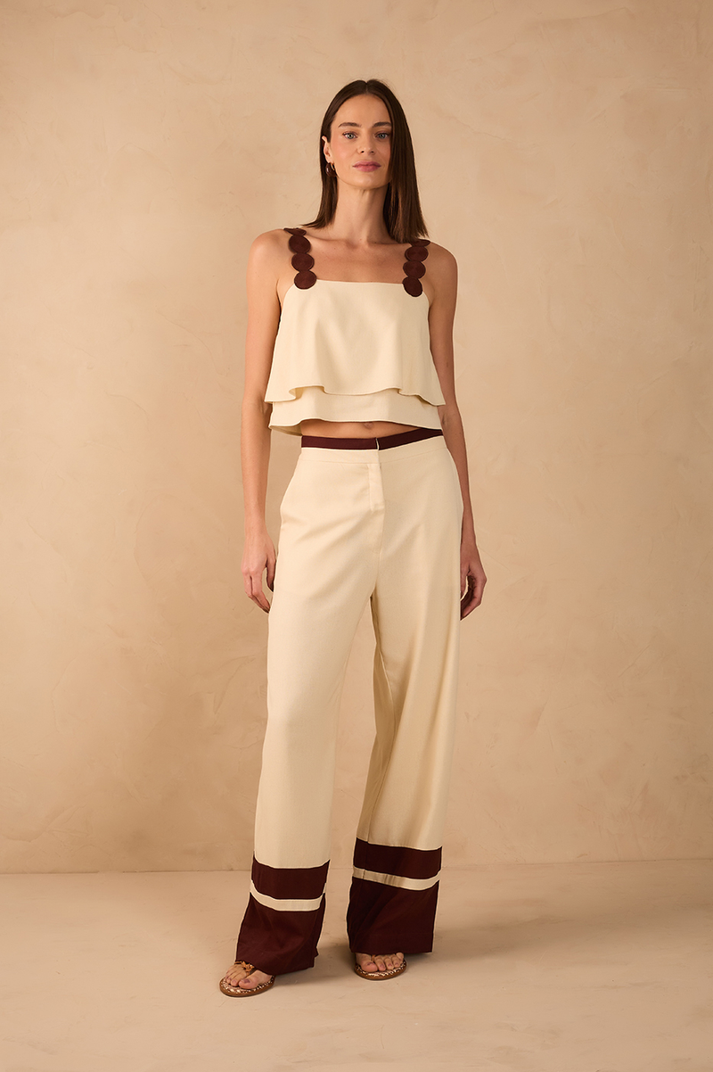 Off-White And Brown Pockets Linen Pants_1