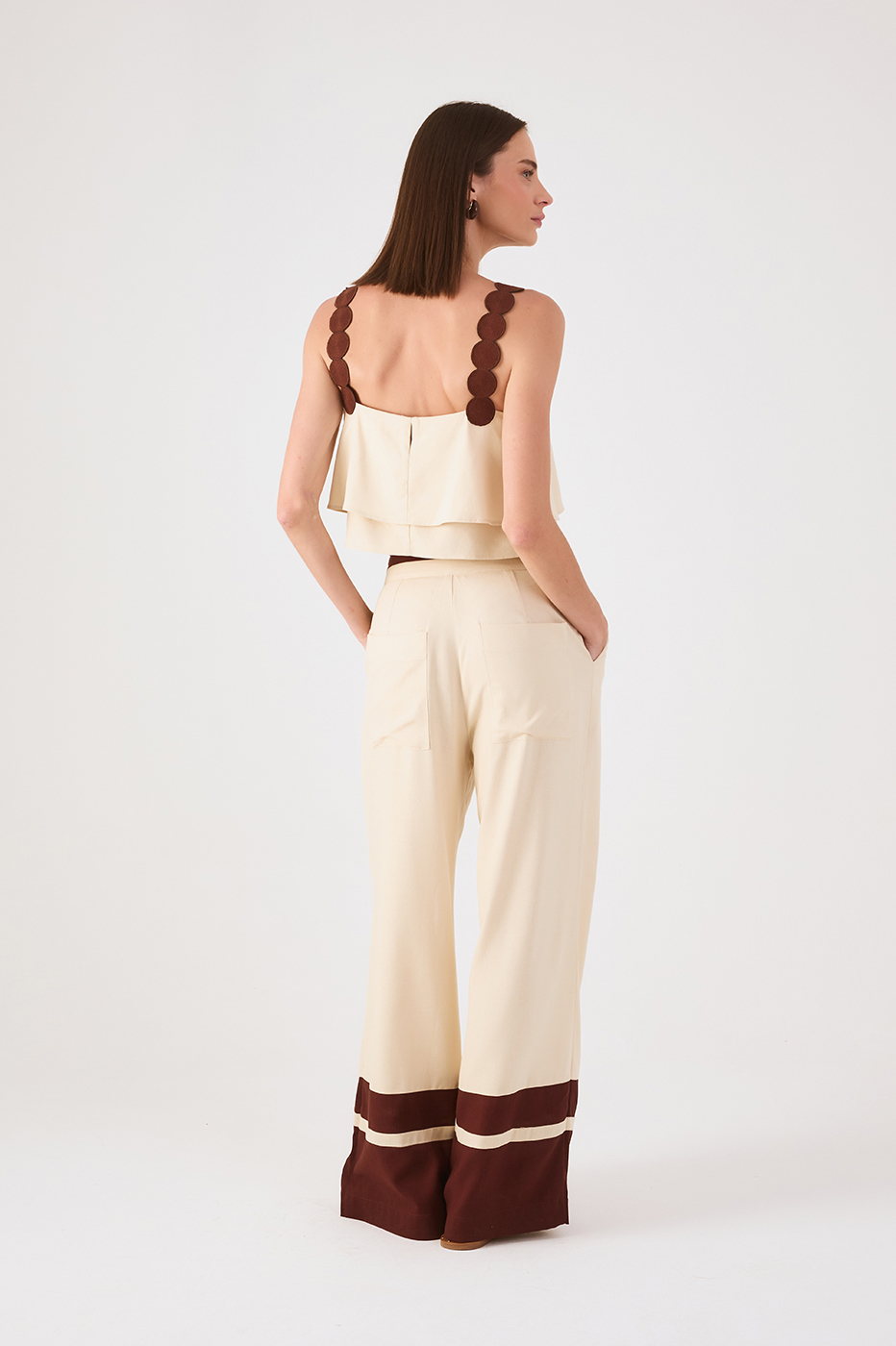 Off-White And Brown Pockets Linen Pants