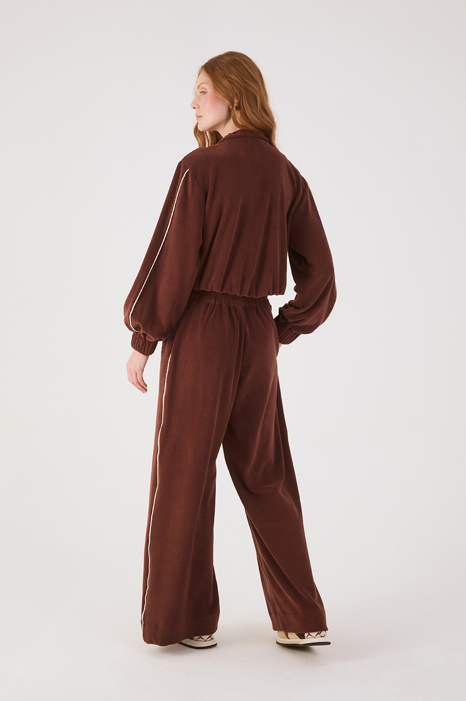 Brown Love Embroidered Drawstring Pockets Fleece Pants