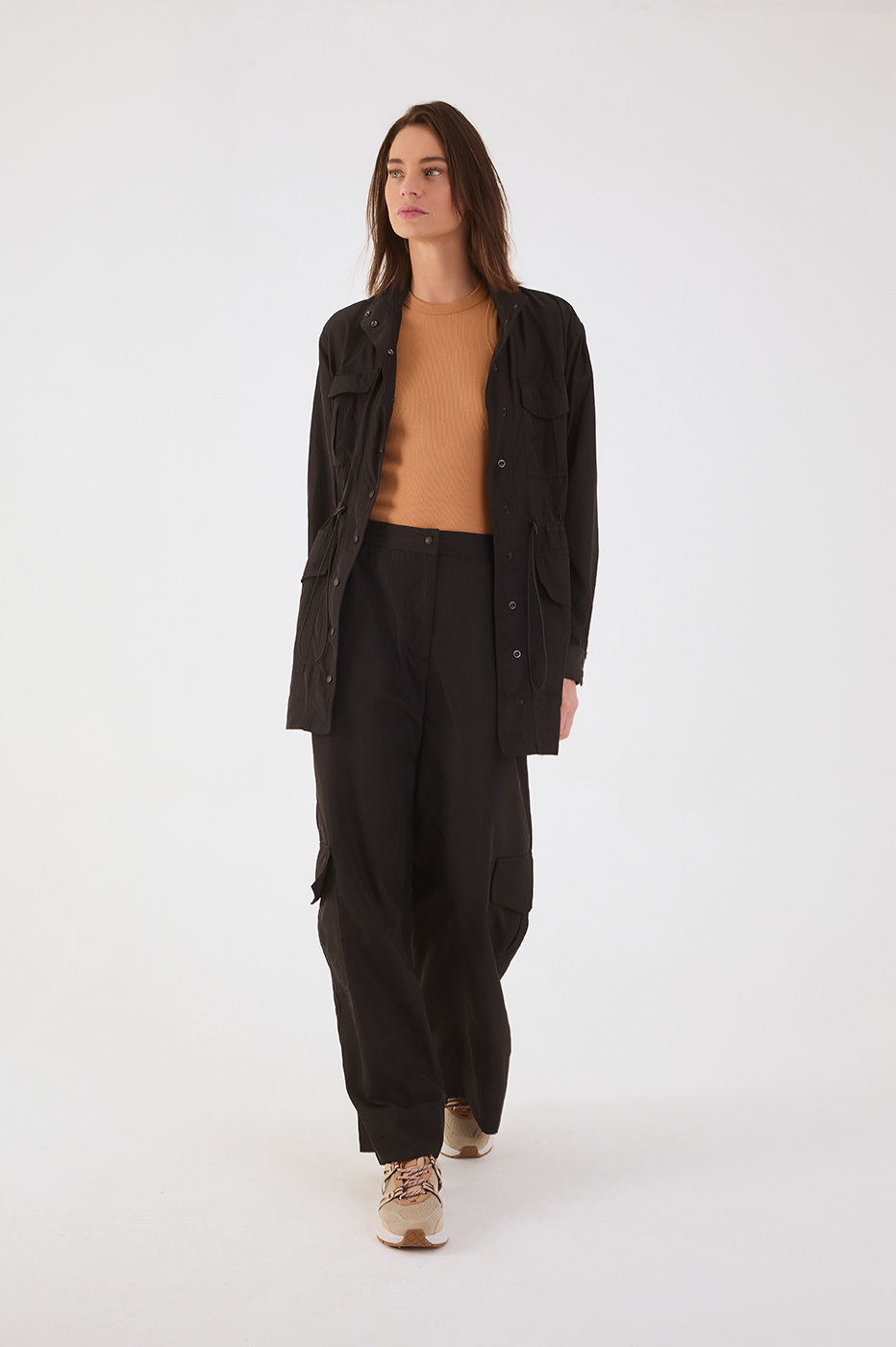 Black Elastic Waist Pockets Utility Pants
