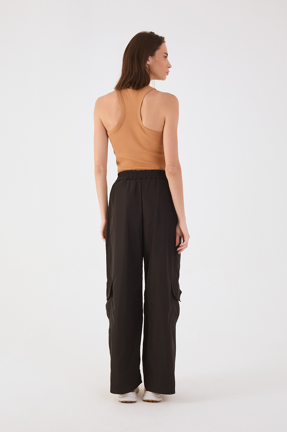 Black Elastic Waist Pockets Utility Pants