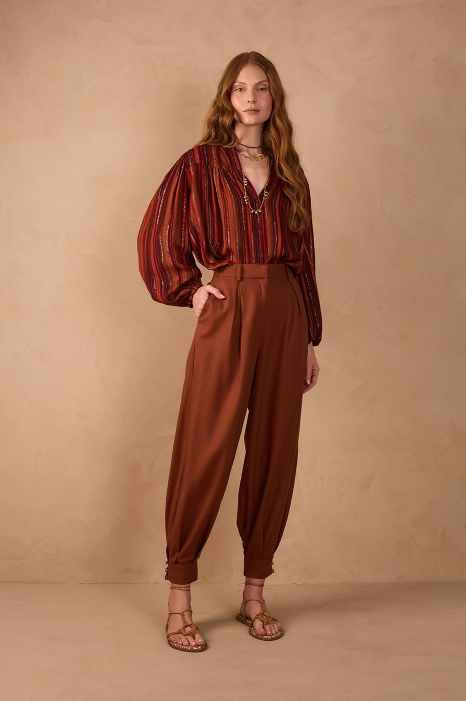 Brown Mate Pleats Cuffed Linen Pants