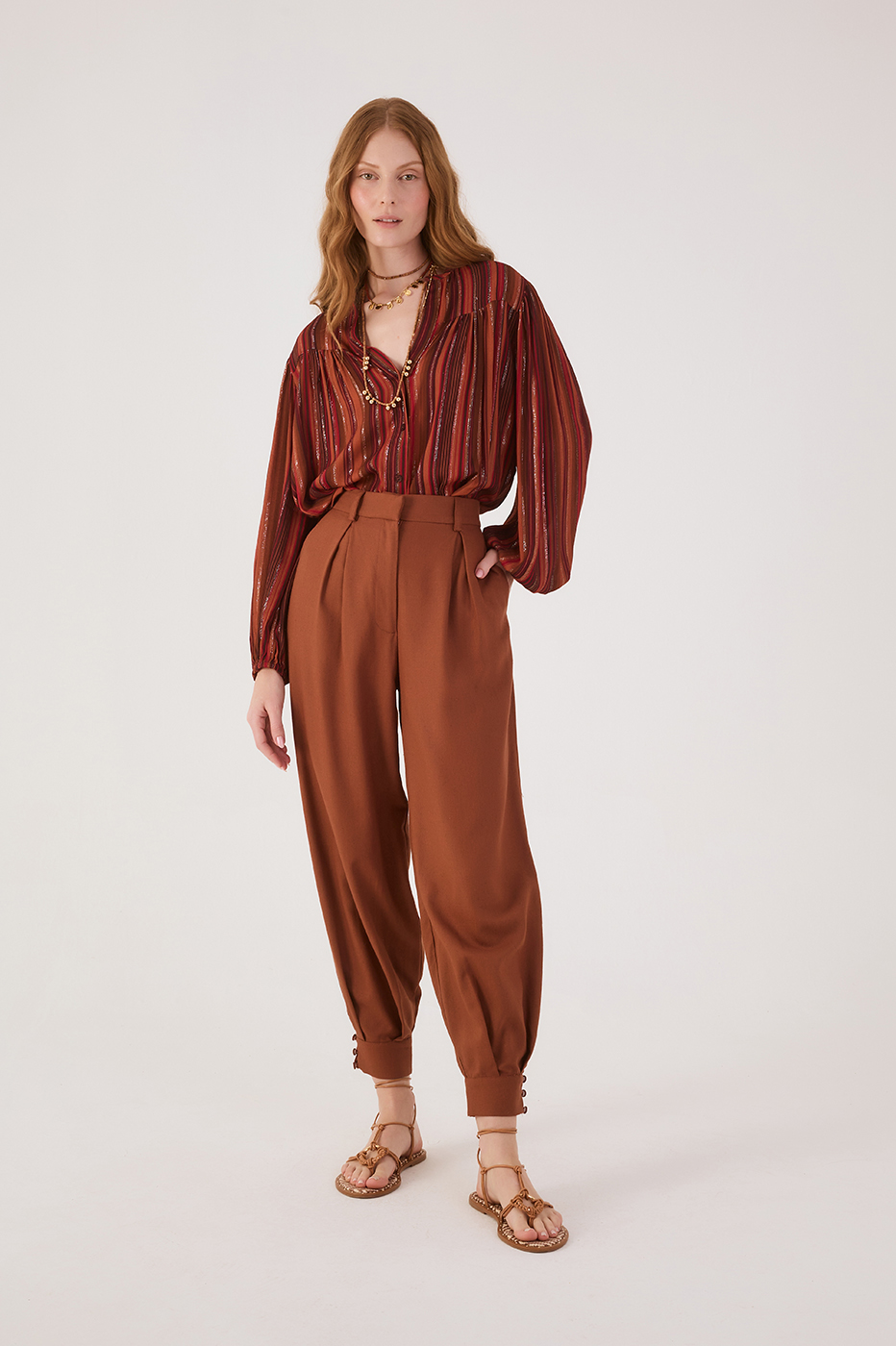 Brown Mate Pleats Cuffed Linen Pants